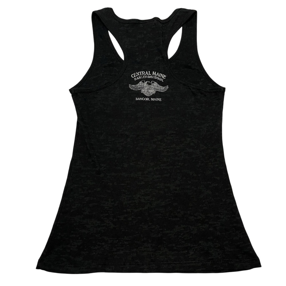 Harley Davidson Motorcycle Black Burnout Racerback Tank Top Women’s Biker Maine - Picture 5 of 9